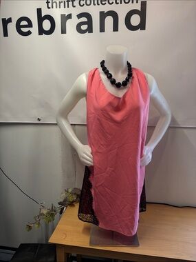 Central Park West Pink Shift Dress with Black Lace Panels